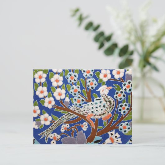 Floral Peacock Tile Art Briefkaart (Staand voorkant)