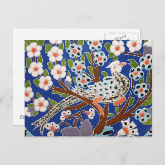 Floral Peacock Tile Art Briefkaart (Voorkant / Achterkant)