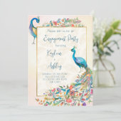 Floral Peacock verlovingspartijuitnodiging Kaart (Staand voorkant)