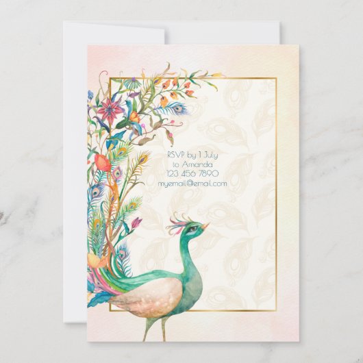Floral Peacock verlovingspartijuitnodiging Kaart (Achterkant)