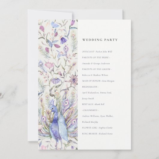  Floral Peacock Wedding Programme van Soft Classy Kaart (Achterkant)