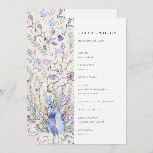  Floral Peacock Wedding Programme van Soft Classy Kaart (Voorkant / Achterkant)