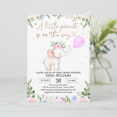 Floral Peanut Elephant Baby shower Invitation Kaart (Staand voorkant)