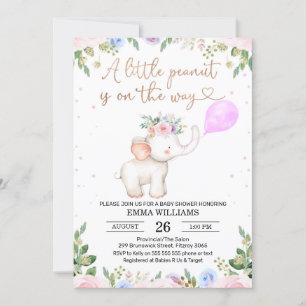 Floral Peanut Elephant Baby shower Invitation Kaart