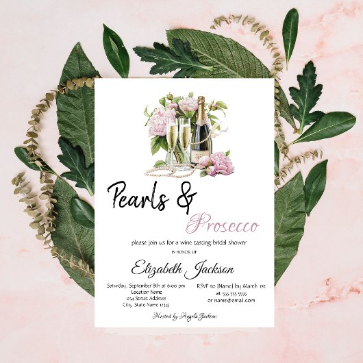 Floral Pearls Prosecco Bruidsdouche  Kaart