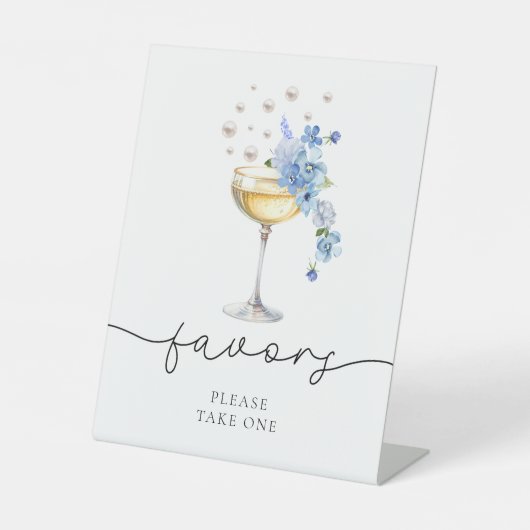 Floral Pearls & Prosecco Vrijgezellenfeest Favorie Reclamebord Met Voetstuk (Voorkant)