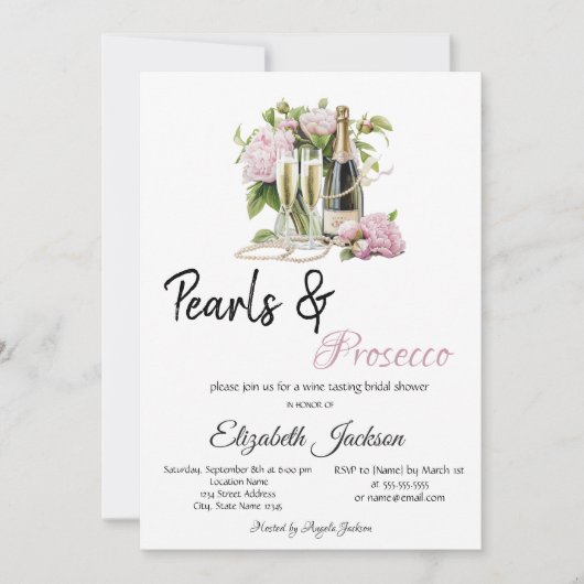 Floral Pearls Prosecco Vrijgezellenfeest Kaart (Voorkant)