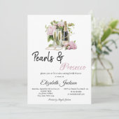 Floral Pearls Prosecco Vrijgezellenfeest Kaart (Staand voorkant)