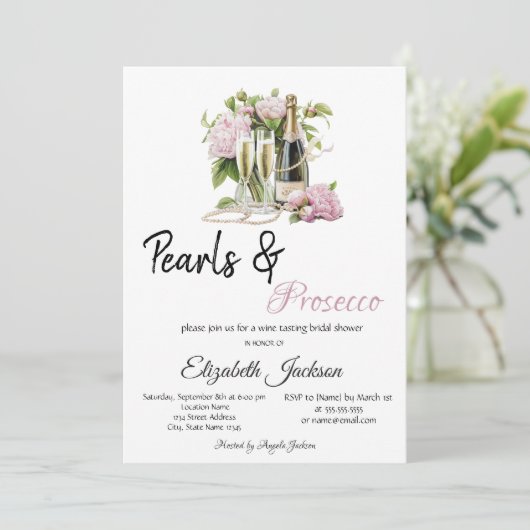 Floral Pearls Prosecco Vrijgezellenfeest Kaart (Staand voorkant)