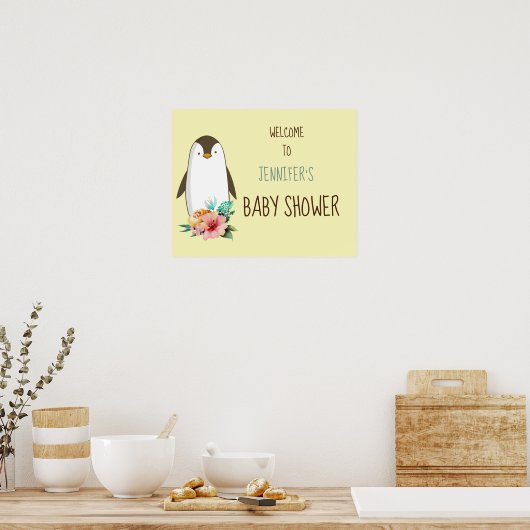 Floral Penguin  Baby shower Poster (Keuken)