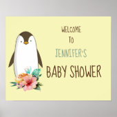 Floral Penguin  Baby shower Poster (Voorkant)