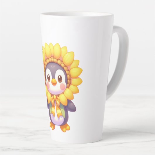 Floral Penguin Delight Latte Mok (Rechterhoek)
