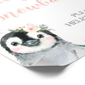 Floral Penguin Winter Onederland Birthday Sign Poster (Hoek)