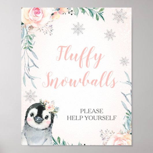 Floral Penguin Winter Onederland Birthday Sign Poster (Voorkant)