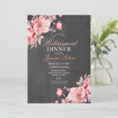 Floral Pensioen Diner Vrouwen Party Roze Kaart (Staand voorkant)