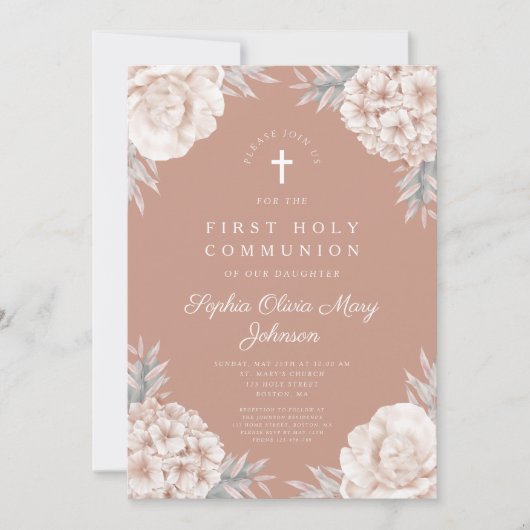 Floral Peonies Cross Godsdienst Kaart (Voorkant)