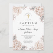 Floral Peonies Gold Cross-Girl Religieuze Baptisme Kaart (Voorkant)