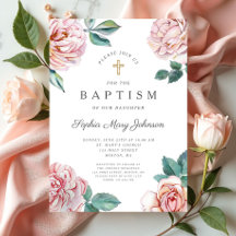 Floral Peonies Gold Cross Religieuze Baptisme