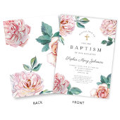 Floral Peonies Gold Cross Religieuze Baptisme Kaart