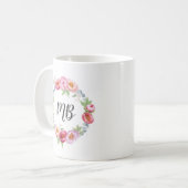 Floral peonies krans waterverf Monogram mok (Voorkant links)