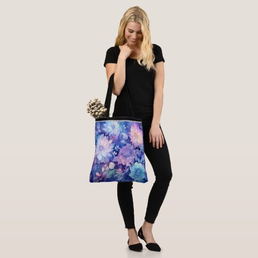 Floral Peonies multi Blue Print Canvas tas (Op model)
