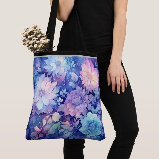 Floral Peonies multi Blue Print Canvas tas (Dichtbij)