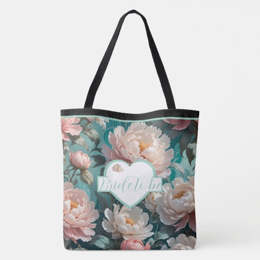 Floral Peonies multi Print Bride wordt Canvas tas (Achterkant)