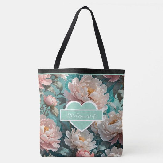 Floral Peonies multi Print Bruidsmeisjes Canvas ta Tote Bag (Voorkant)