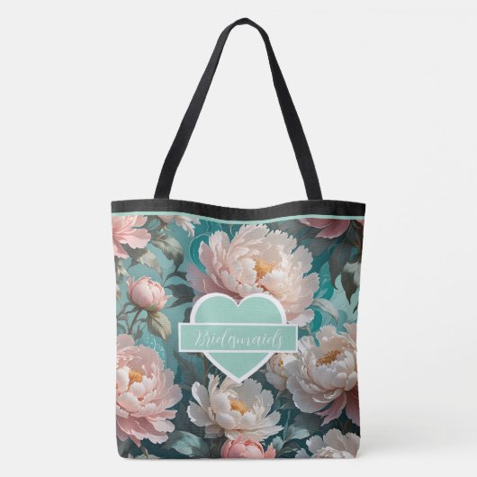 Floral Peonies multi Print Bruidsmeisjes Canvas ta Tote Bag (Achterkant)