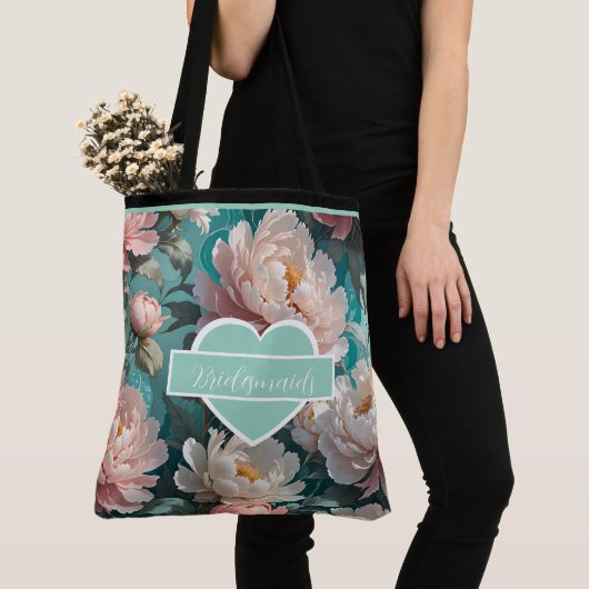 Floral Peonies multi Print Bruidsmeisjes Canvas ta Tote Bag (Dichtbij)