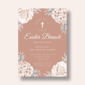 Floral Peonies Religieuze Cross Pasen Brunch Kaart