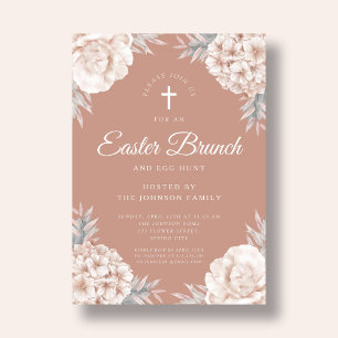 Floral Peonies Religieuze Cross Pasen Brunch Kaart