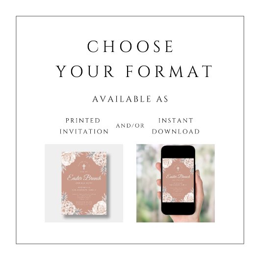 Floral Peonies Religieuze Cross Pasen Brunch Kaart