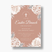 Floral Peonies Religieuze Cross Pasen Brunch Kaart