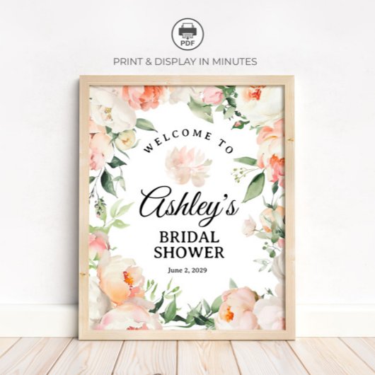 Floral Peony Bridal Shower Welcome Sign Poster