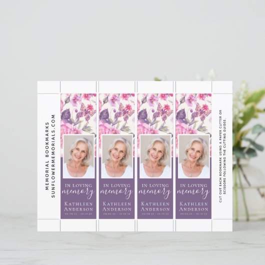 Floral Peony Butterfly Funeral Bladwijzer Sjabloon (Staand voorkant)