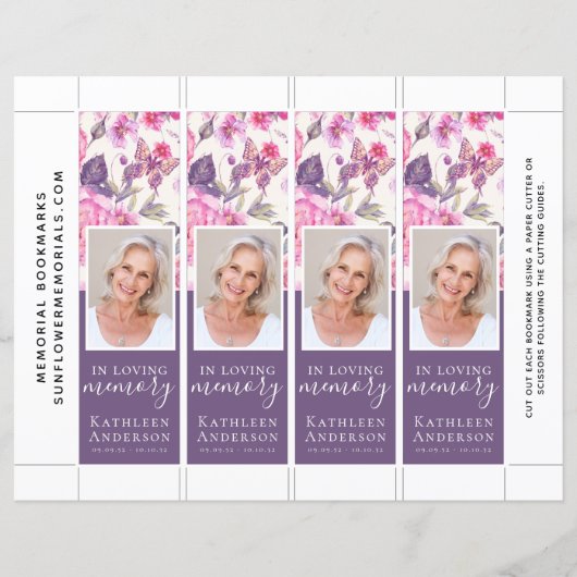 Floral Peony Butterfly Funeral Bladwijzer Sjabloon (Voorkant)