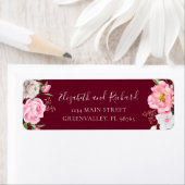 Floral Peony Elegant Adres Waterverf Burgundy Etiket (Insitu)