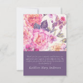 Floral Peony Foto Memorial Funeral Sympathie Bedankkaart (Achterkant)