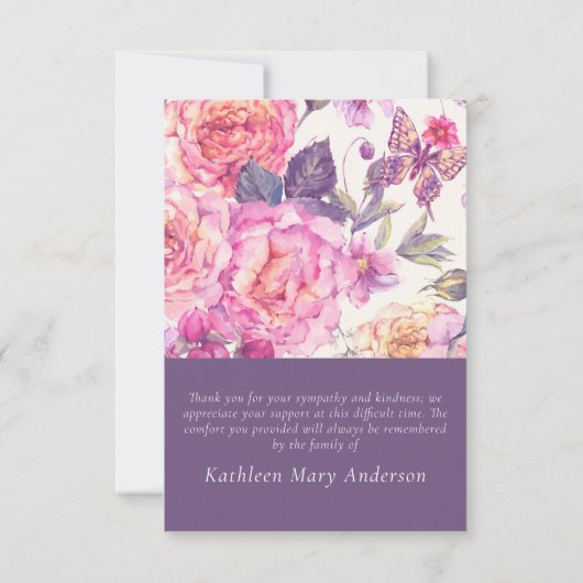 Floral Peony Foto Memorial Funeral Sympathie Bedankkaart (Achterkant)