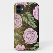 *~* Floral  Peony Glitter Black Case-Mate iPhone Case (Achterkant)