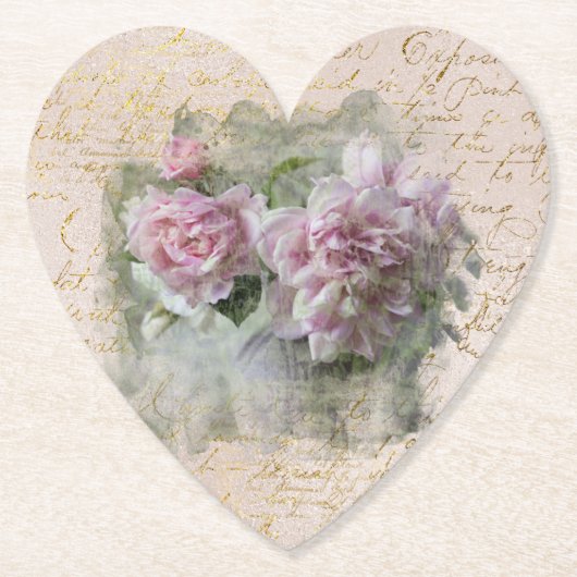 ** Floral Peony Heart Love  Victoriaans AR23 Kartonnen Onderzetters (Voorkant)