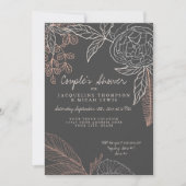 Floral Peony Leaf Line Art Charcoal Couples Shower Kaart (Voorkant)