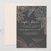Floral Peony Leaf Line Art Charcoal Couples Shower Kaart (Voorkant / Achterkant)