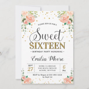 Floral Peony Peach Sweet Sixteen 16 Meisje Verjaar Kaart