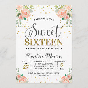 Floral Peony Peach Sweet Sixteen 16 Meisje Verjaar Kaart