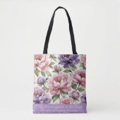 Floral Peony Personalized Tote Bag (Voorkant)