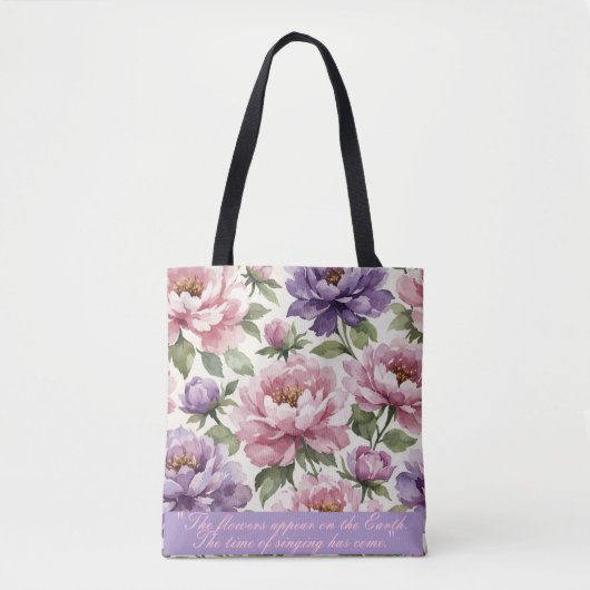 Floral Peony Personalized Tote Bag (Voorkant)