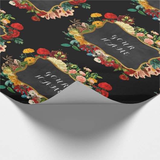 Floral Peony Persoonlijke naam Chalkboard Cadeaupapier (Hoek)