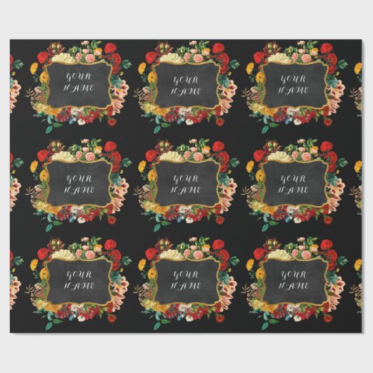  Floral Peony Persoonlijke naam Chalkboard Cadeaupapier (Vlak)